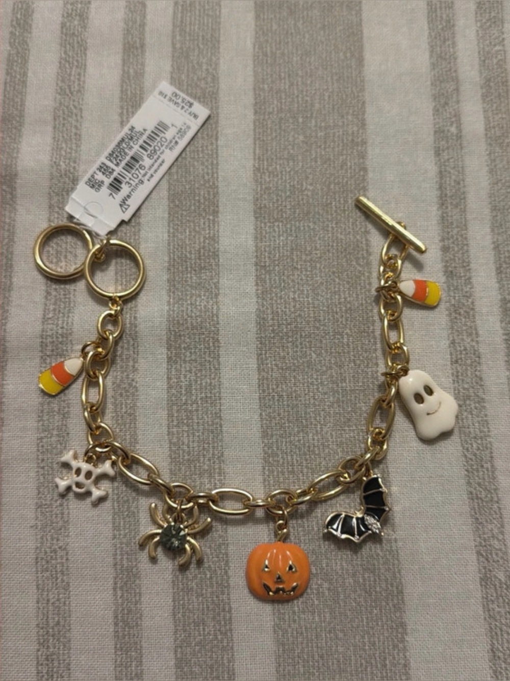 Gold Halloween Charm Bracelet with Orange Pumpkin & Ghost